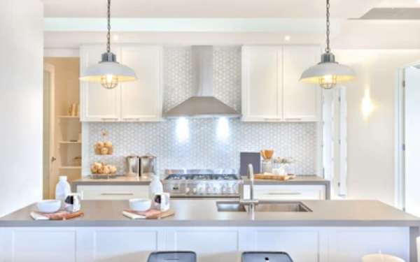 Gray And White Kitchen Feature Wall Lights