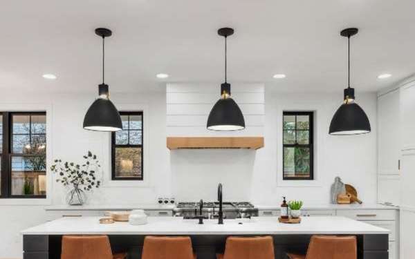 Hang Adjustable Pendants Light Gray And White Kitchen