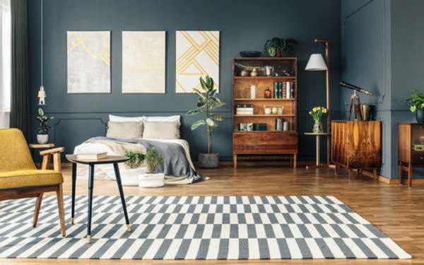 White And Blue Striped Rug  