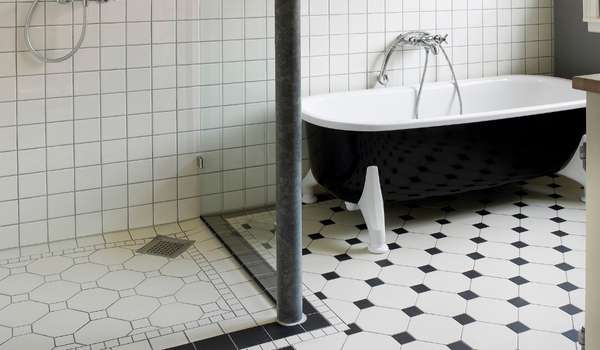 black and gray floor tiles