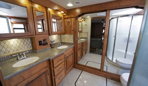 cozy practical cabin bathroom