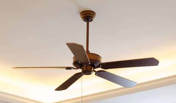 Vaulted Shiplap Ceiling with a Black Fan
