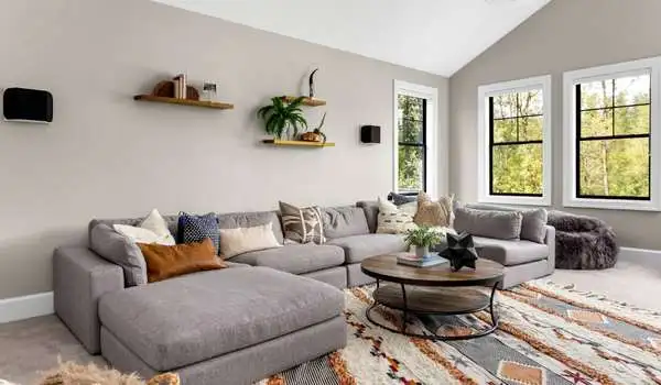 Use floors with a large, bright area rug